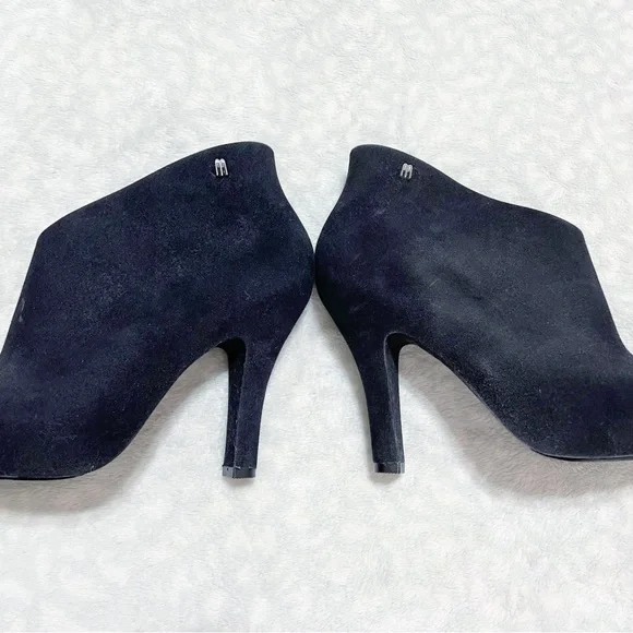 Melissa Black Bootie Drama Flocked Velvet Pointed Toe Heel Ankle Boot Fuzzy - Picture 7 of 12